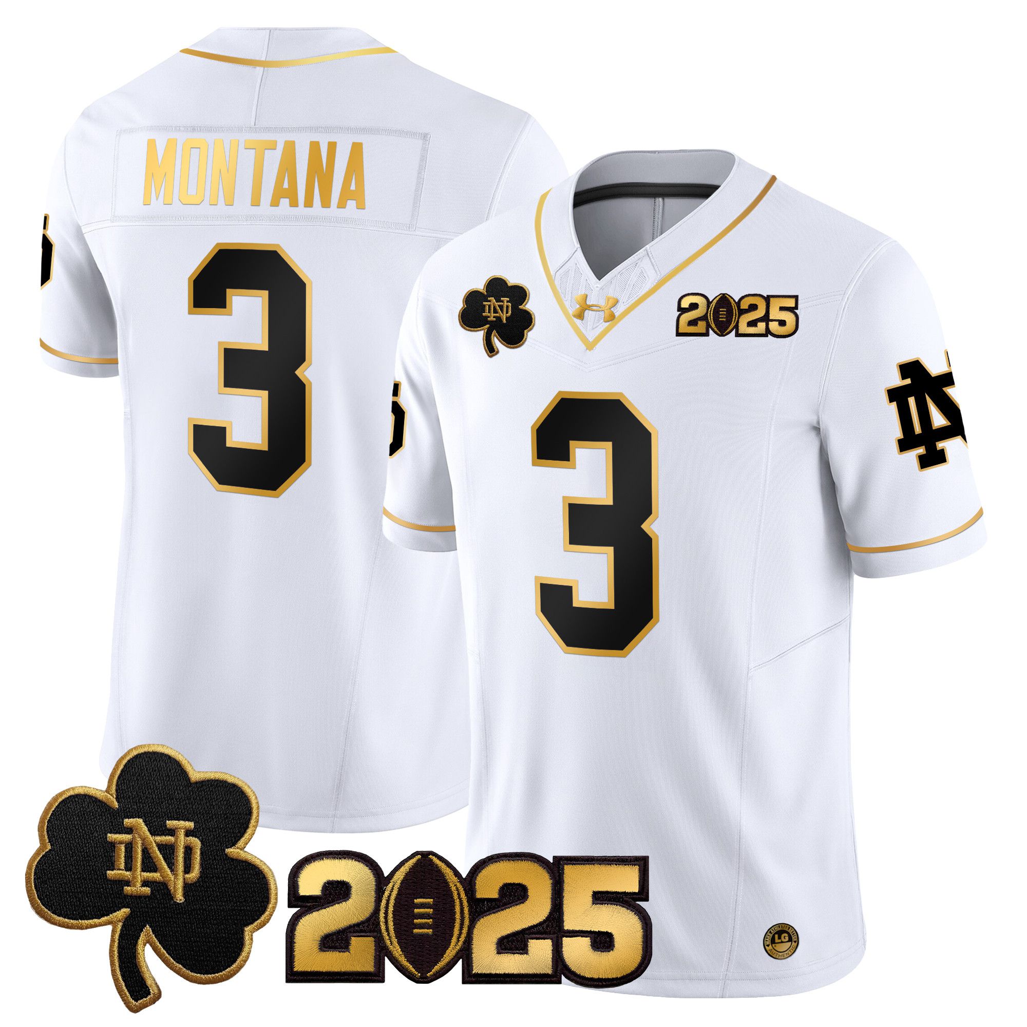 Men Notre Dame Fighting Irish #3 Montana White 2025 CFP Final Patch Gold Vapor Limited NCAA Jersey